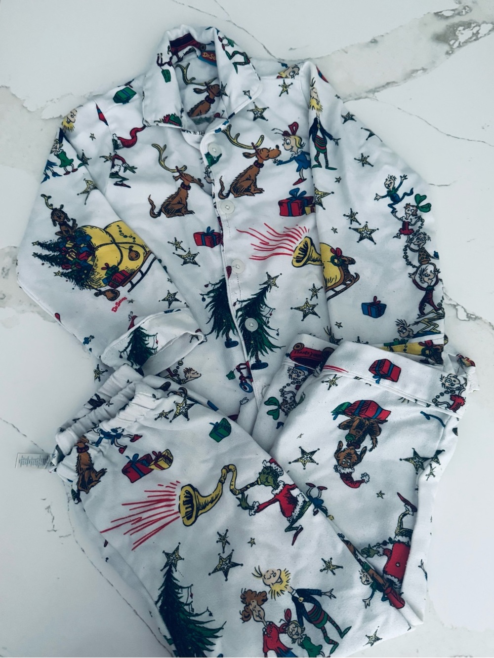 Pottery Barn Kids Dr Seuss White Holiday Christmas Pajamas Size 8